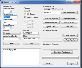 Using the Rapidlogger Utility