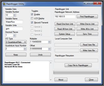 Figure 10: Water flow meter variable setup