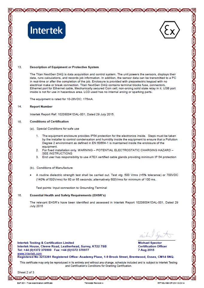 ATEX Certificate page 2 of 3