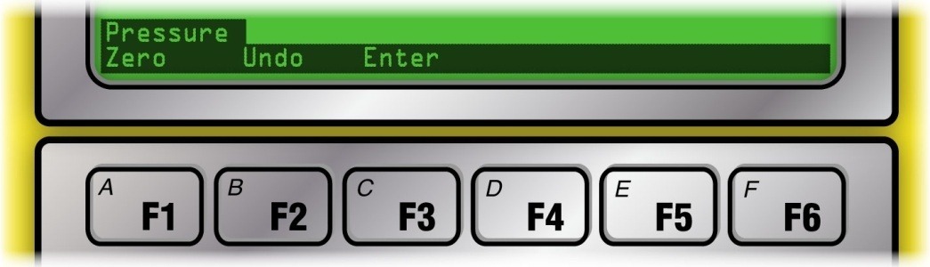 Pressure menu: F1 Zero, F2 Undo, F3 Enter a known value