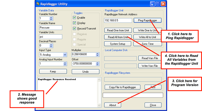 Figure 4: Using the Rapidlogger Utility