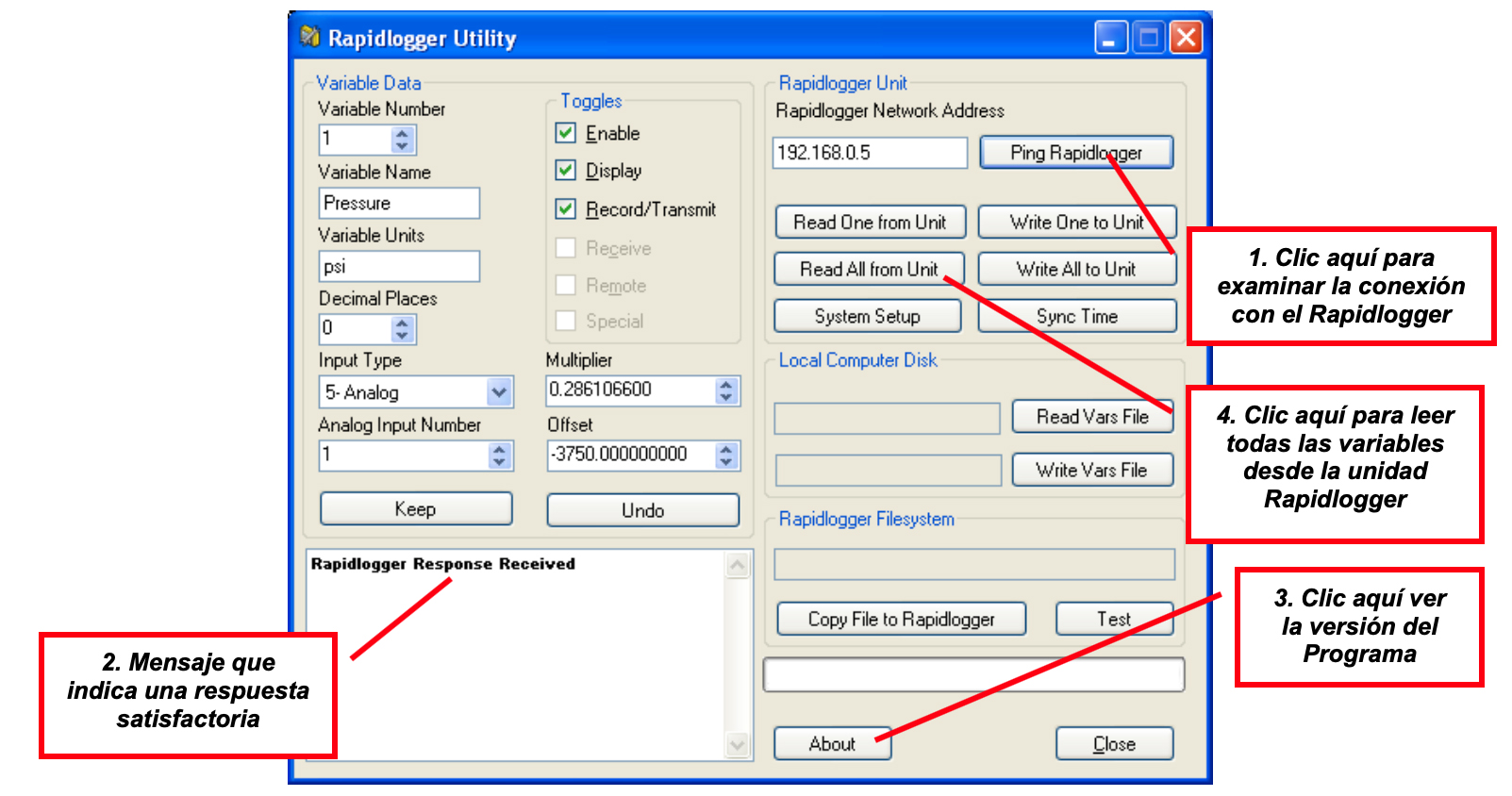 Figura 4: Uso de Rapidlogger Utility