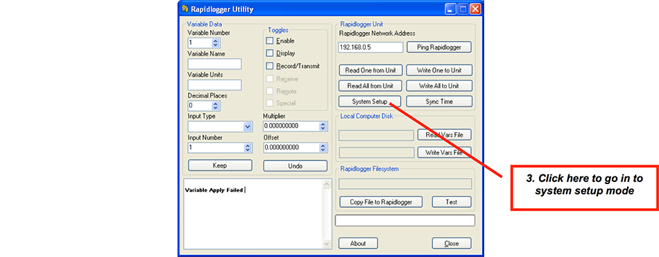Figure 4: Rapidlogger-Utility Program Initial Screen