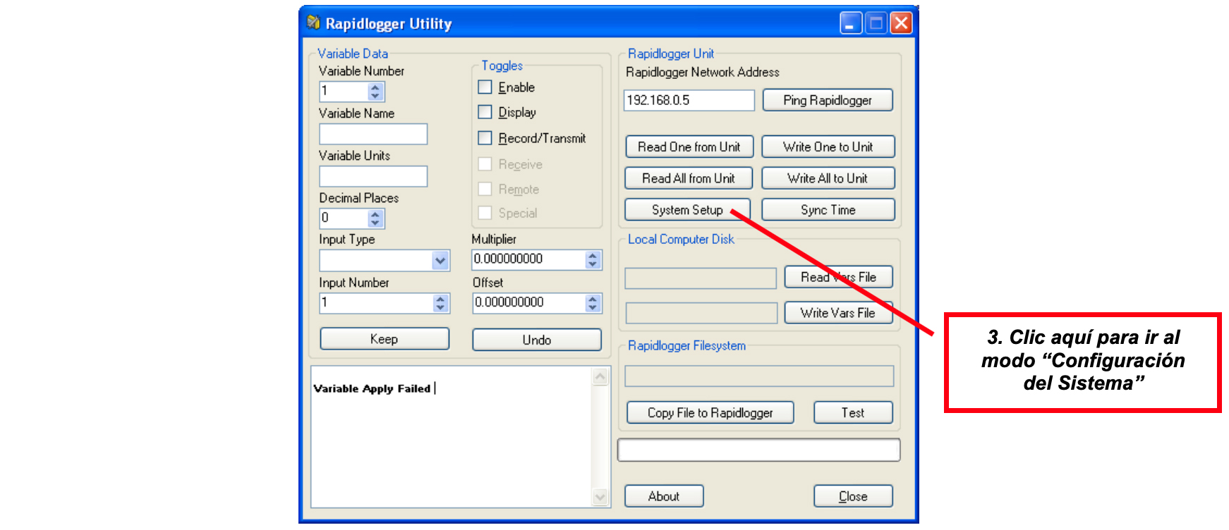 Figura 4: Pantalla inicial del programa Rapidlogger Utility.