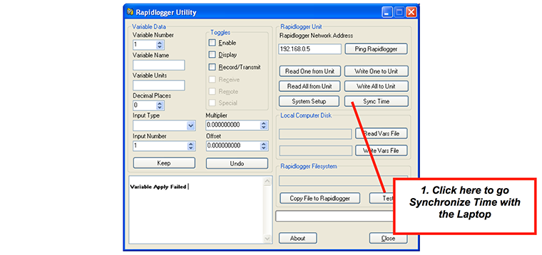 Figure 4: Using the Rapidlogger Utility