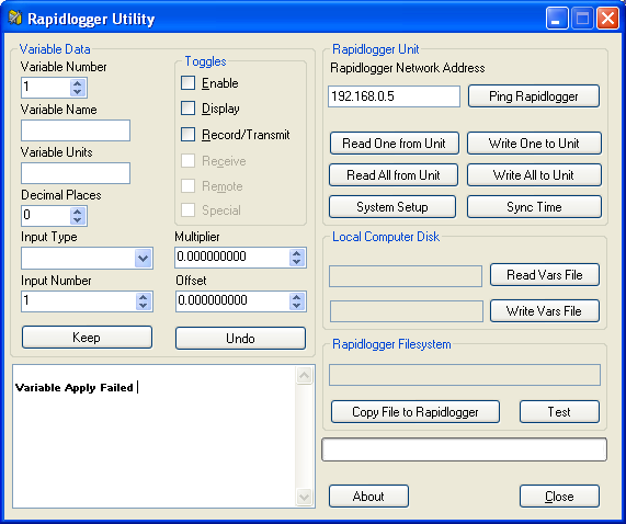 Using the Rapidlogger Utility