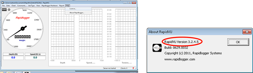 Figure 1: Checking RapidVu Dialog Box and Version