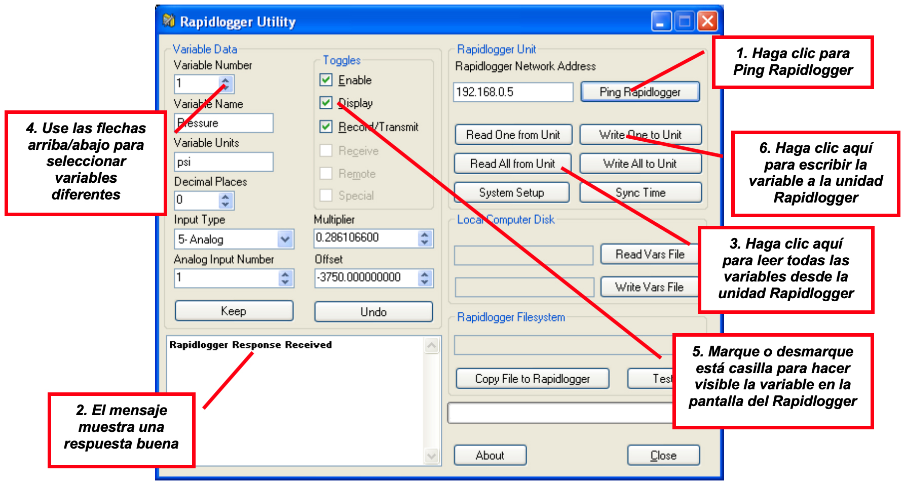 Figura 5: Usando el Rapidlogger Utility