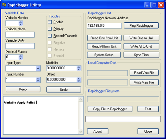 Figure 4: Rapidlogger-Utility Program Initial Screen