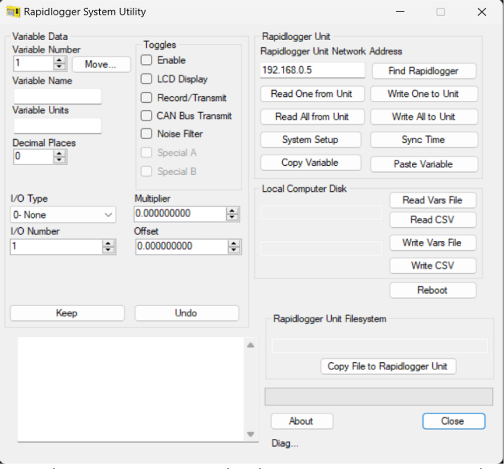 Figure 3: Rapidlogger-Utility program Initial screen