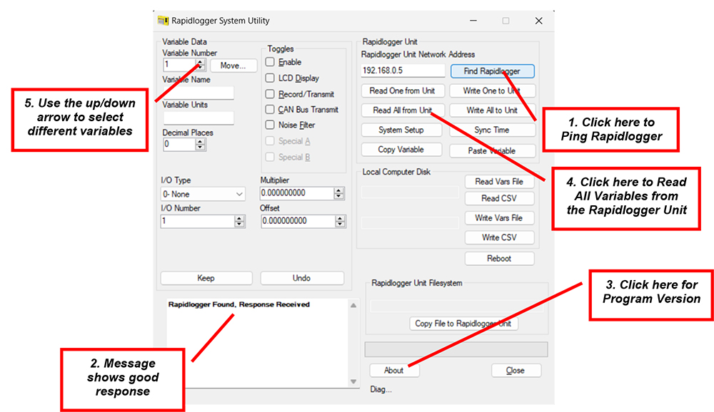 Figure 4: Using the Rapidlogger Utility