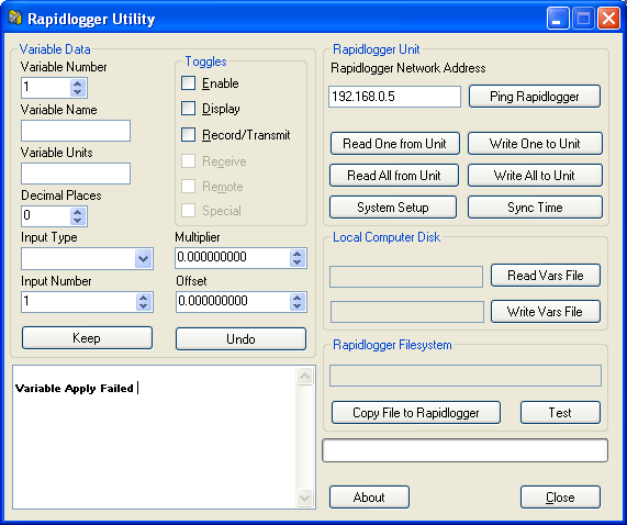 Figure 3: Rapidlogger-Utility Program Initial Screen