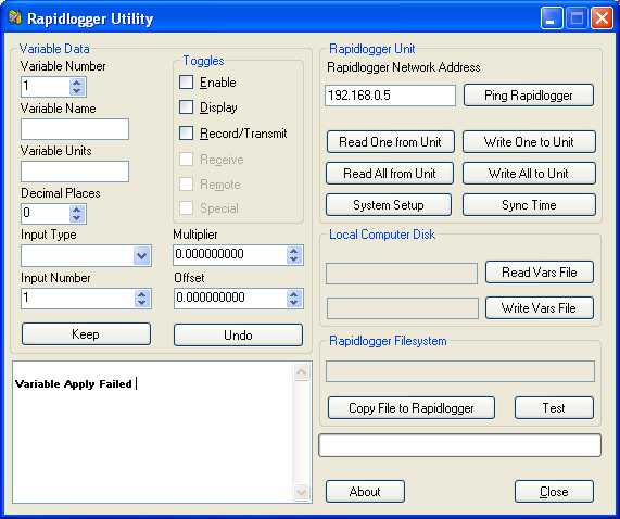 Figura 3: Pantalla de inicio del programa Rapidlogger Utility