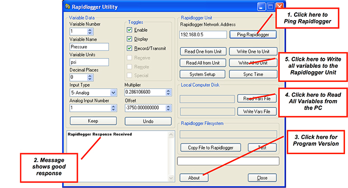 Figure 4: Using the Rapidlogger Utility