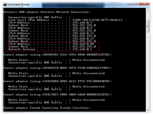 Figure 12: ipconfig window with IPv4 address