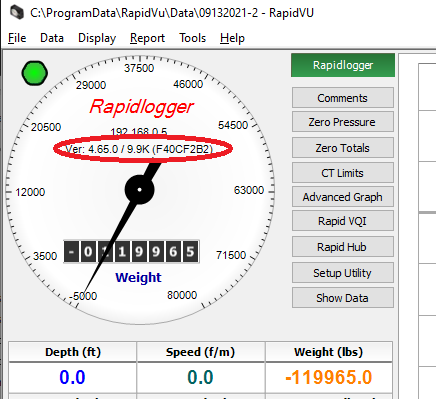 firmware version on the Rapidlogger