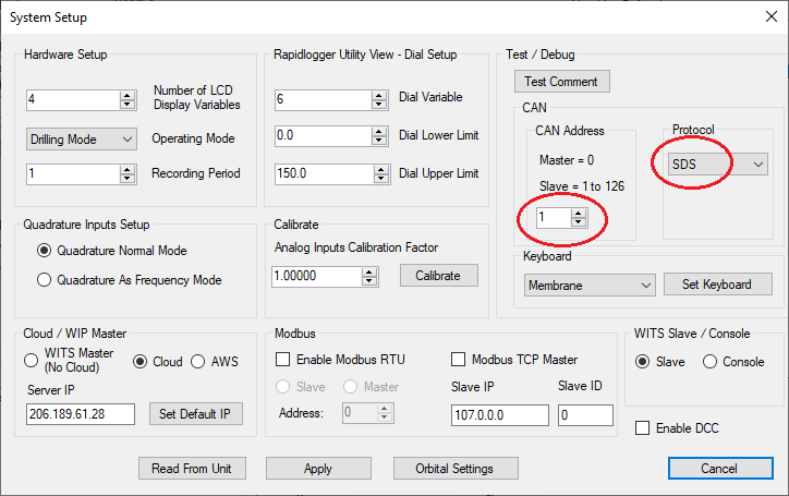 Use the system setup menu to configure the CANbus on the Rapidlogger ExD