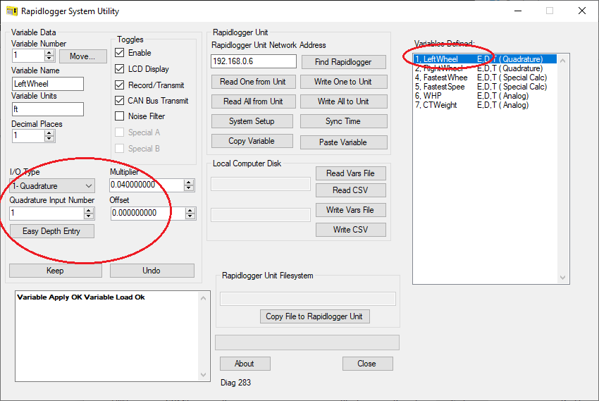 click on the Depth variable or Left/Right Wheel Depth variable