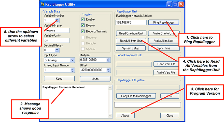 Figure 4: Using the Rapidlogger Utility