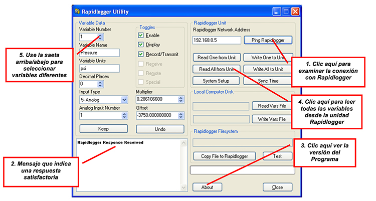 Figura 4: Utilizando el Rapidlogger Utility